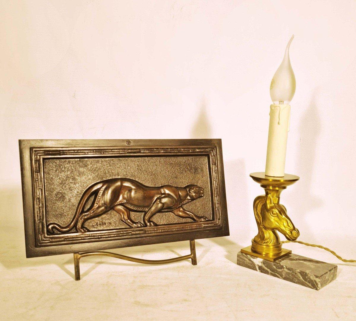European Louis Carvin, Panthère, Bas Relief In Bronze Art Deco Period For Sale