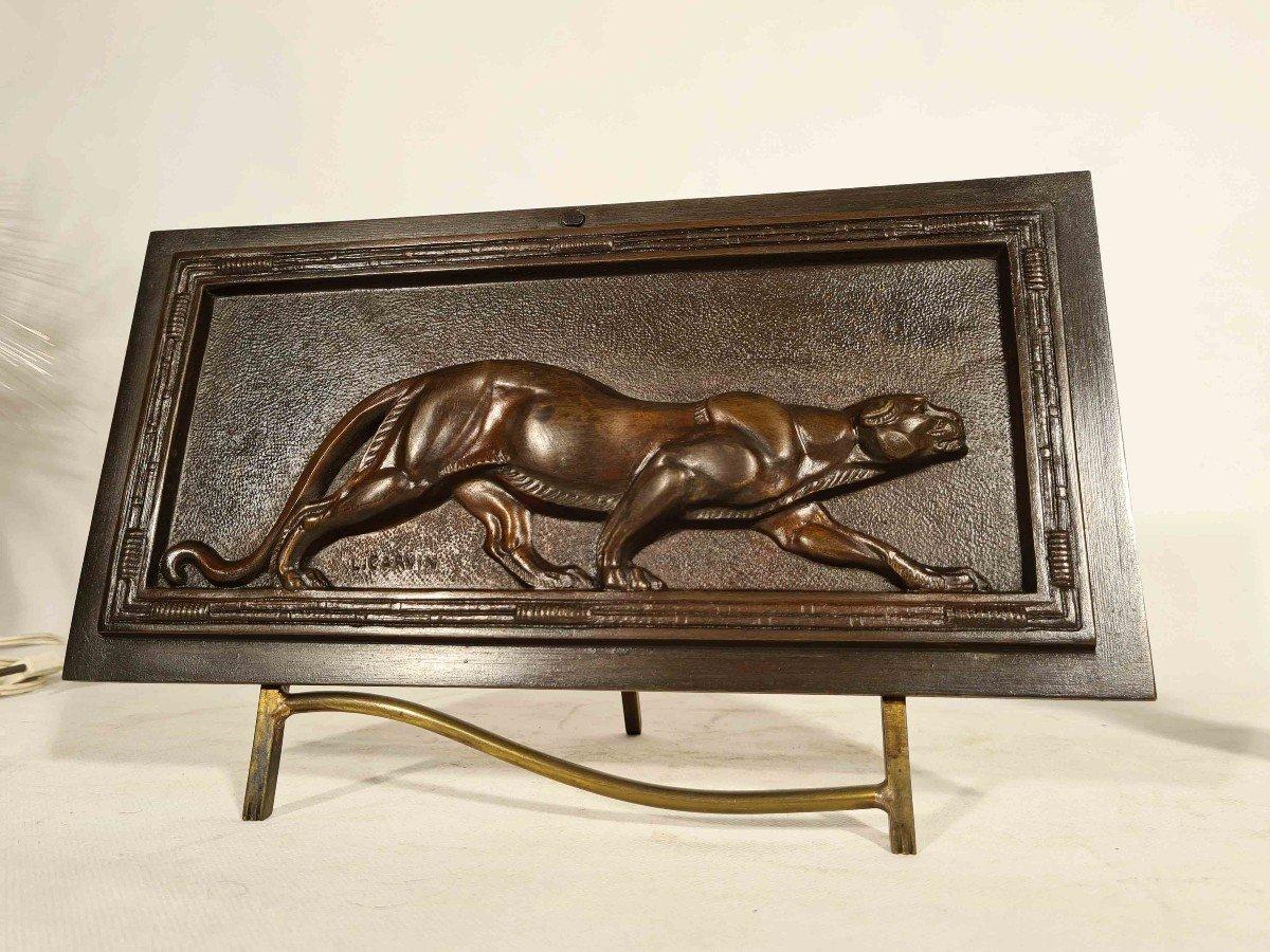 Louis Carvin, Panthère, Flachrelief aus Bronze, Art Deco Periode im Angebot 3