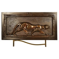 Vintage Louis Carvin, Panthère, Bas Relief In Bronze Art Deco Period