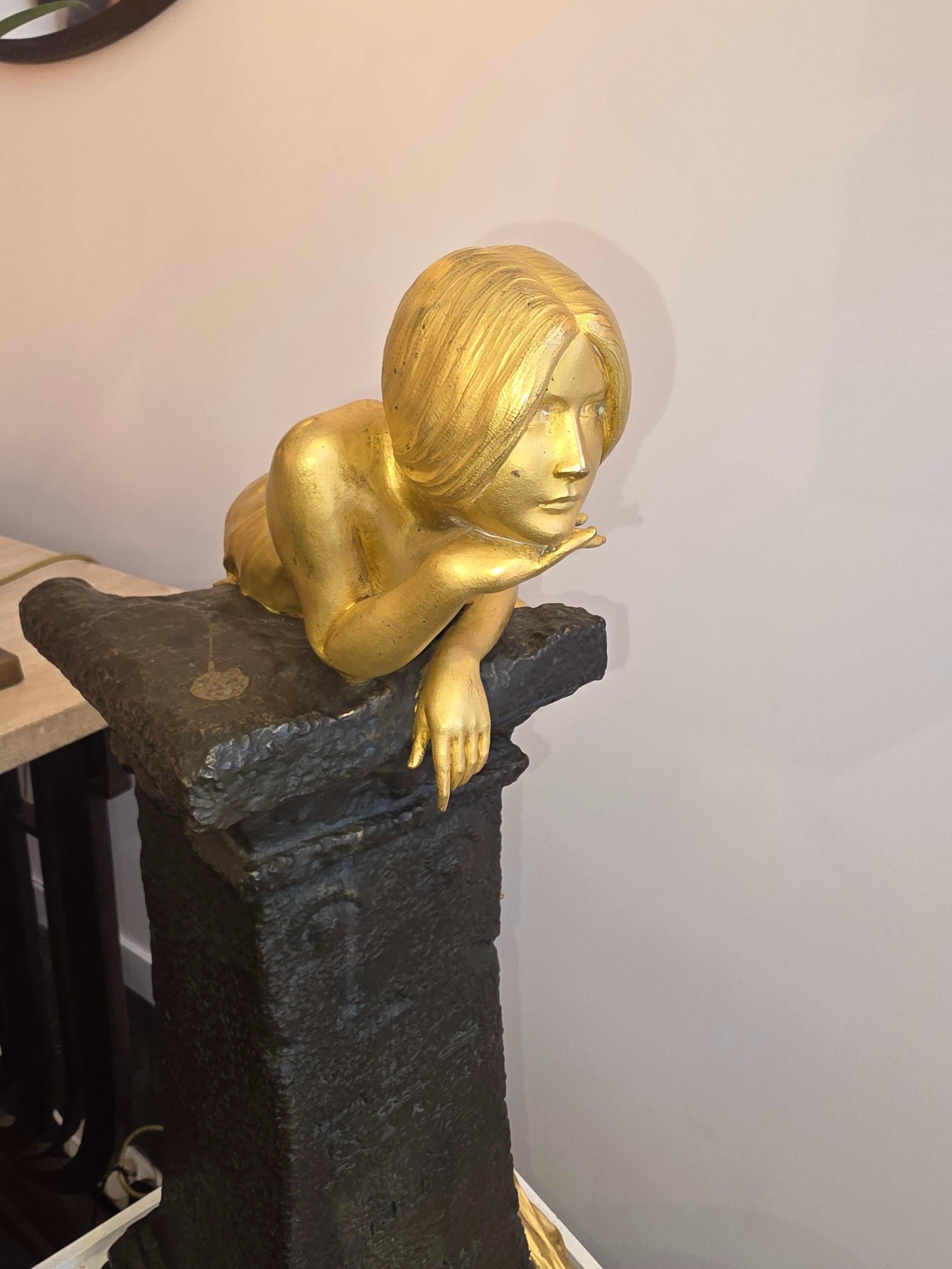 Louis Chalon (1866-1940), Ninfa egiziana, scultura in bronzo simbolista Art Nouveau in vendita 5