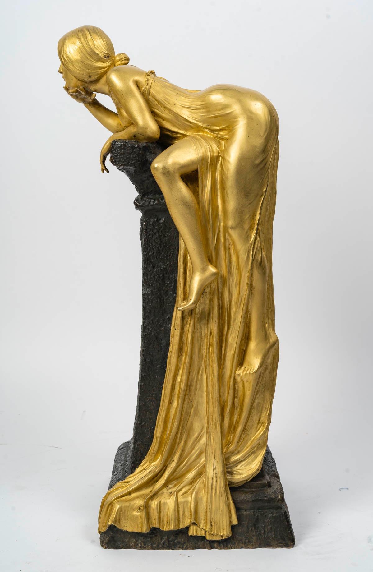 Francese Louis Chalon (1866-1940), Ninfa egiziana, scultura in bronzo simbolista Art Nouveau in vendita