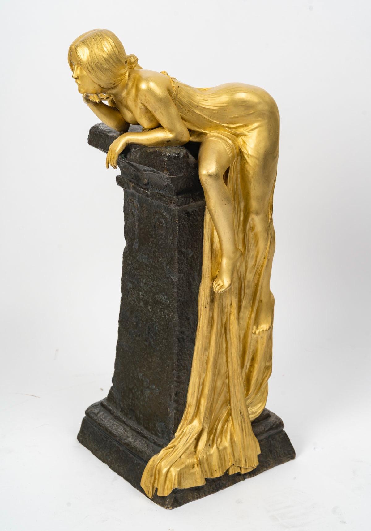 Dorato Louis Chalon (1866-1940), Ninfa egiziana, scultura in bronzo simbolista Art Nouveau in vendita