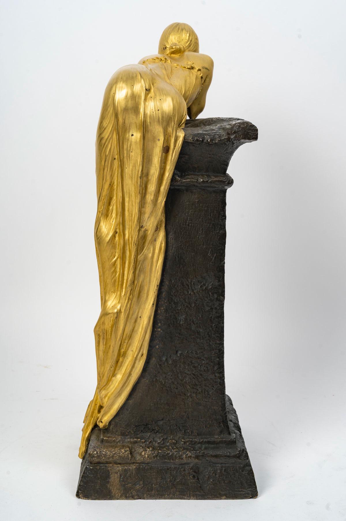 Louis Chalon (1866-1940), Ninfa egiziana, scultura in bronzo simbolista Art Nouveau In condizioni buone in vendita a Saint-Ouen, FR
