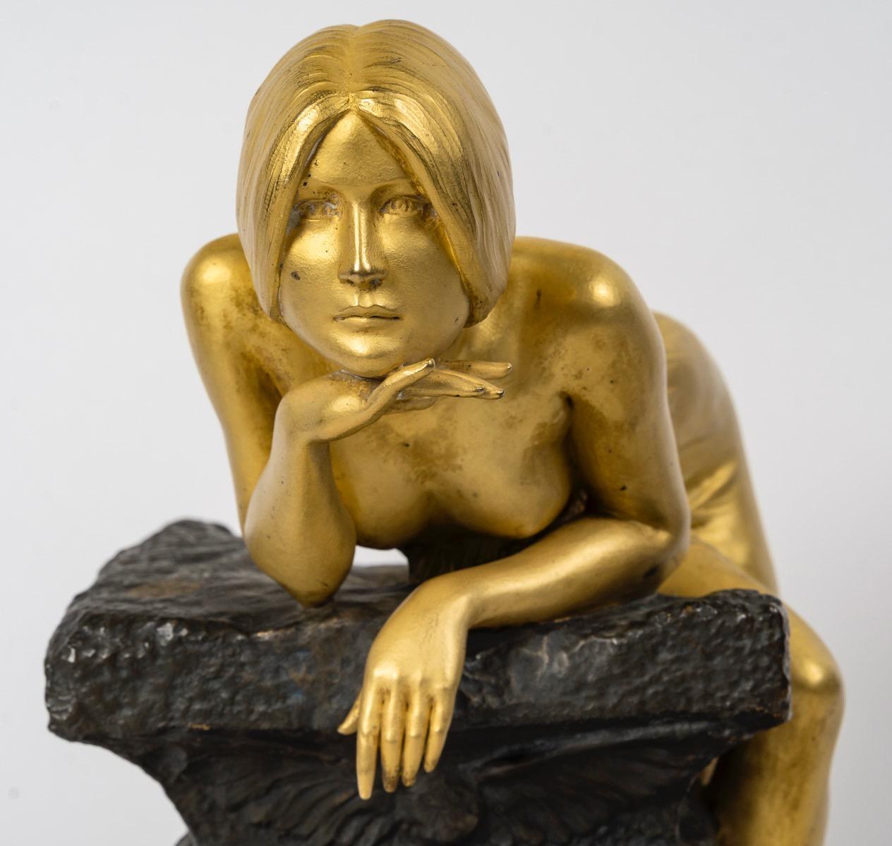Bronzo Louis Chalon (1866-1940), Ninfa egiziana, scultura in bronzo simbolista Art Nouveau in vendita