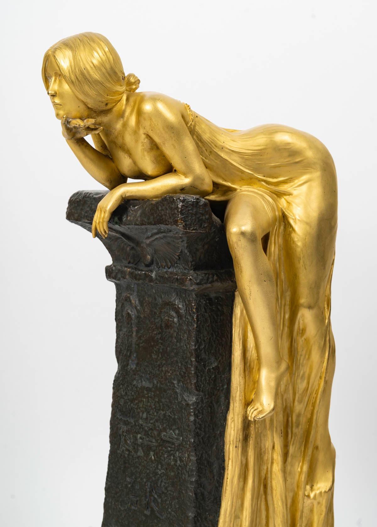Louis Chalon (1866-1940), Ninfa egiziana, scultura in bronzo simbolista Art Nouveau in vendita 1