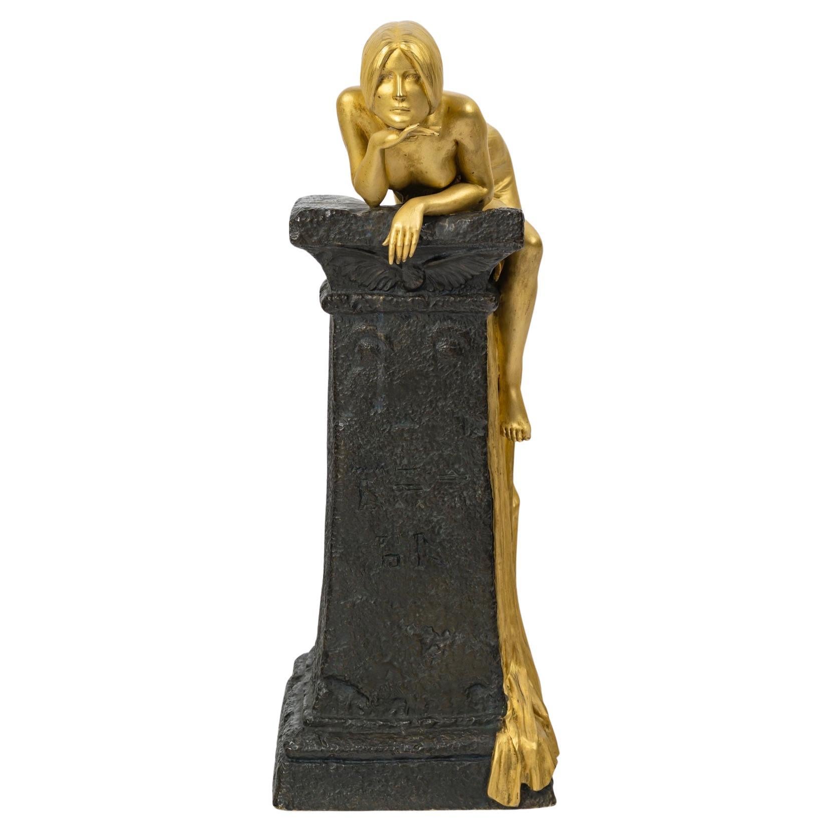 Louis Chalon (1866-1940), Egyptian Nymph, Art Nouveau Symbolist Bronze Sculpture