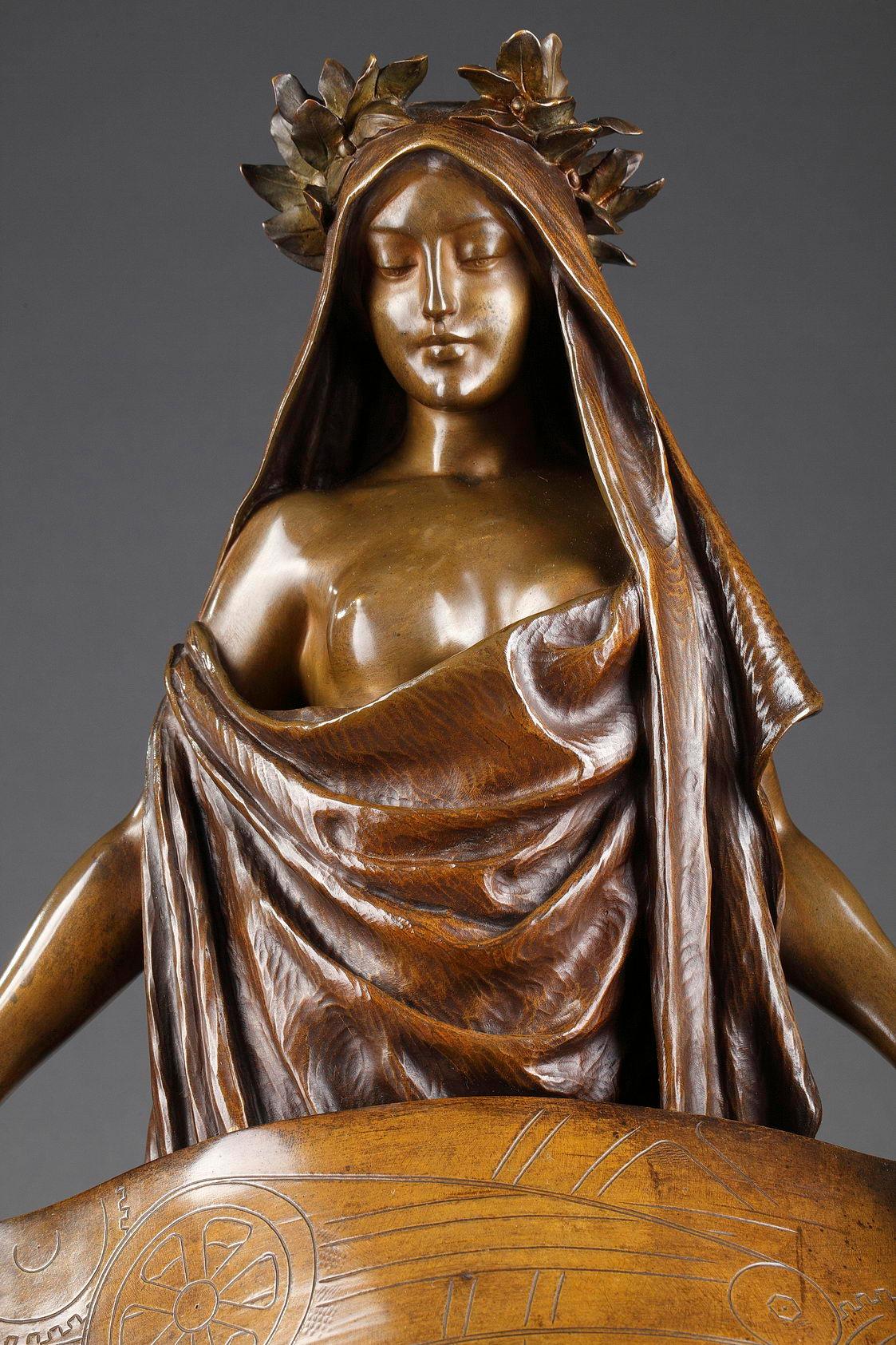 Allegory of Progress - Gold Figurative Sculpture by Louis Chalon