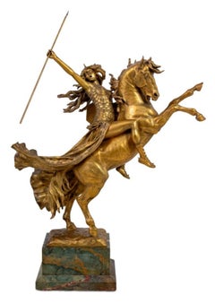 Antique Louis Chalon "Valkyrie" Gilt Bronze Sculpture