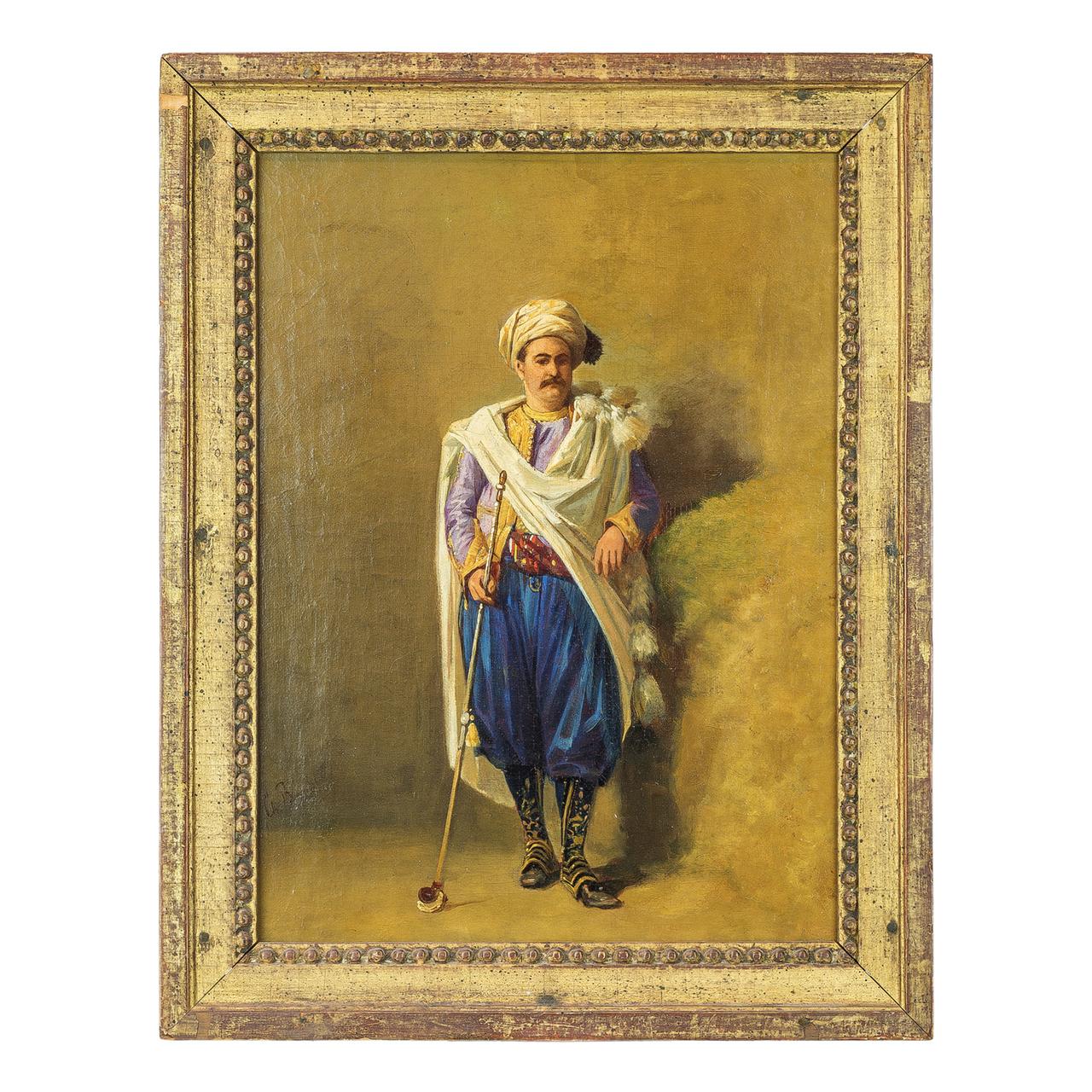 Louis Charles Bombled Figurative Painting - Ottoman Holding a Tophane Pipe