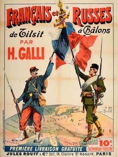Original Antique Illustrated Book Poster French Russians Tilsit Chalons H Galli
