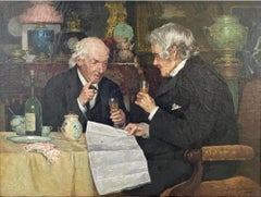 "A Toast" réaliste, figures dans un intérieur, peinture à l'huile du début du 19e siècle américain