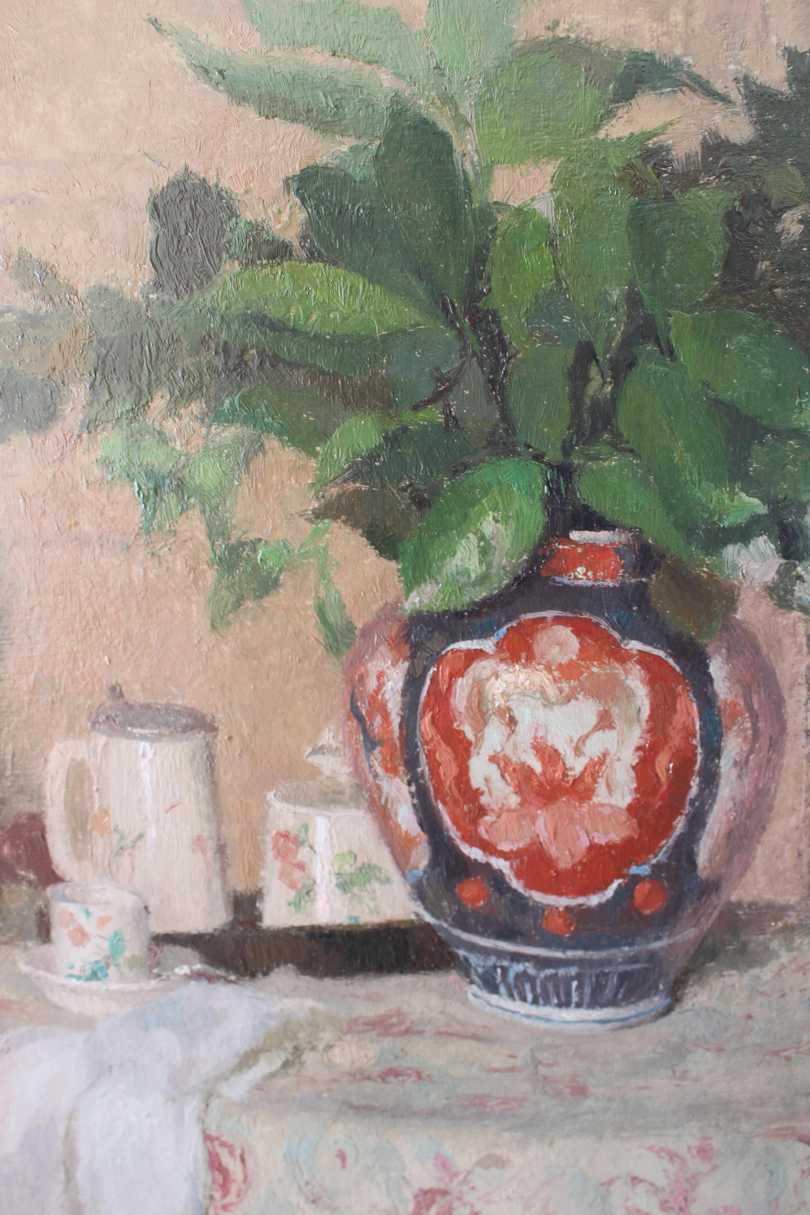 Vintage Still Life Oil Painting of a vase on a table by Louis Charrat 10