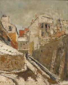 Louis Chervin (1905-1969) - Huile du milieu du 20e siècle, Rue des Saules en Février