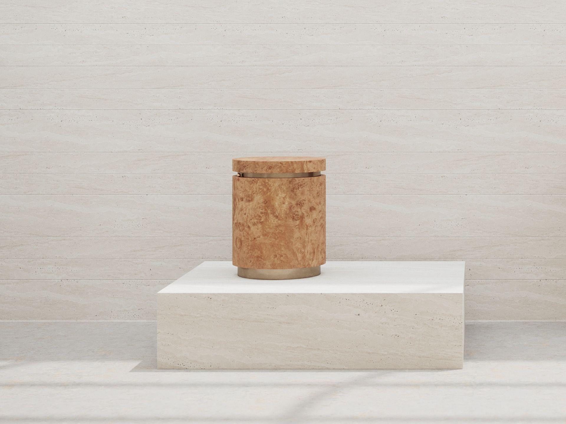 Contemporary Louis Chestnut Burl Veneer with Glass Shelf Side Table by Ultramobili For Sale