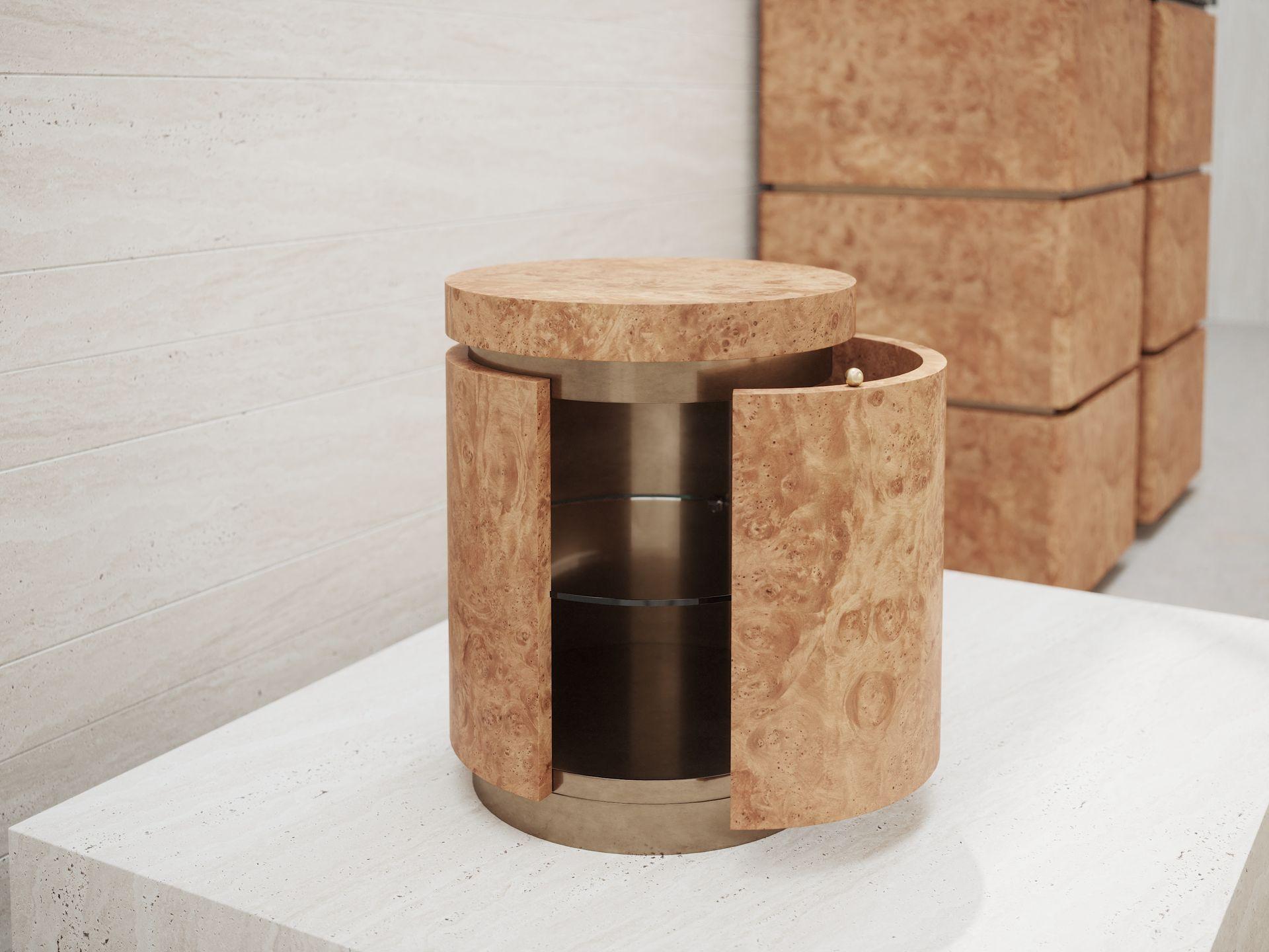 Louis Chestnut Burl Veneer with Glass Shelf Side Table by Ultramobili For Sale 1