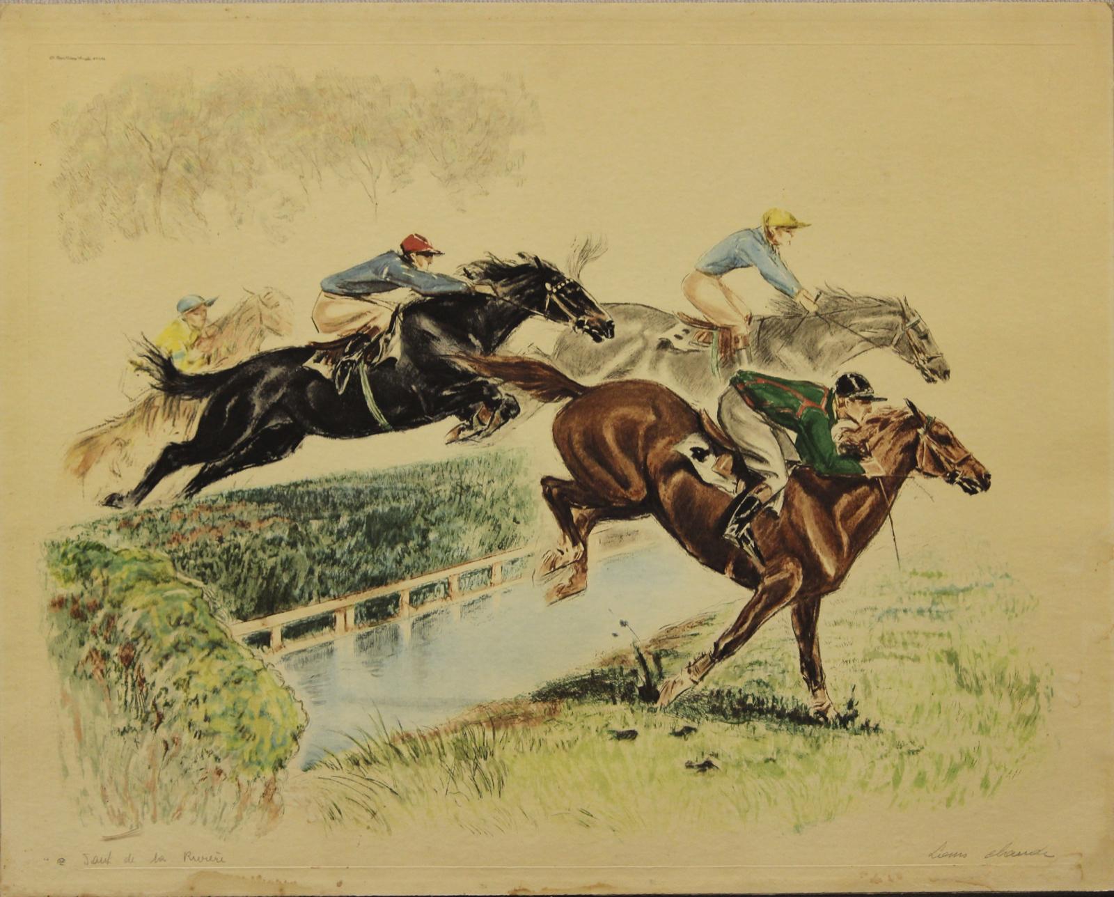 French Steeplechase Etching - Print by Louis Claude