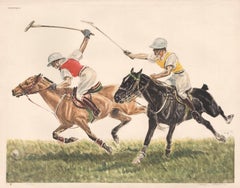 Polo, colour etching, horses, circa 1950