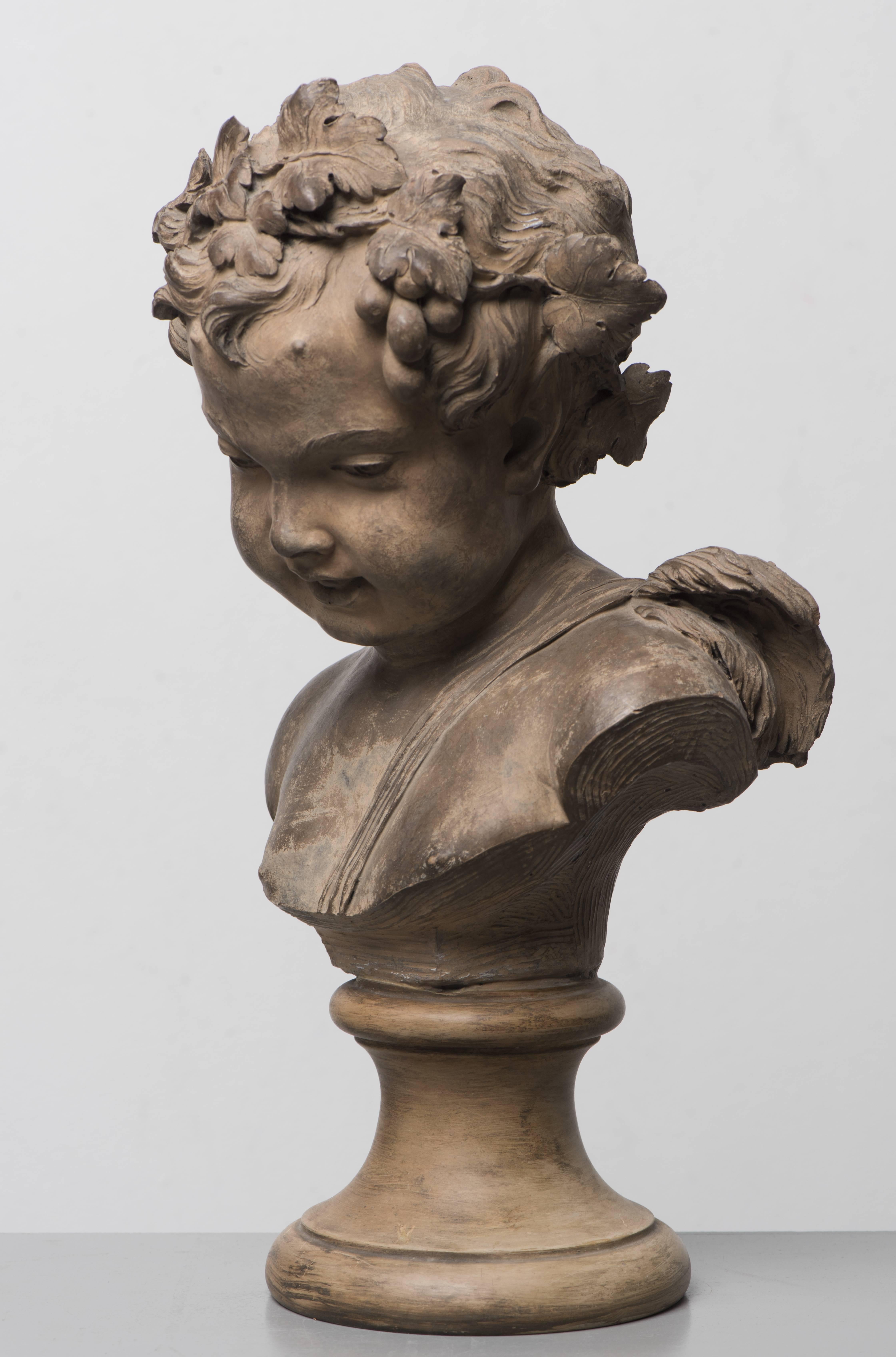 Louis XVI Louis-Claude Vassé, Terracotta Bust of a Young Faun For Sale