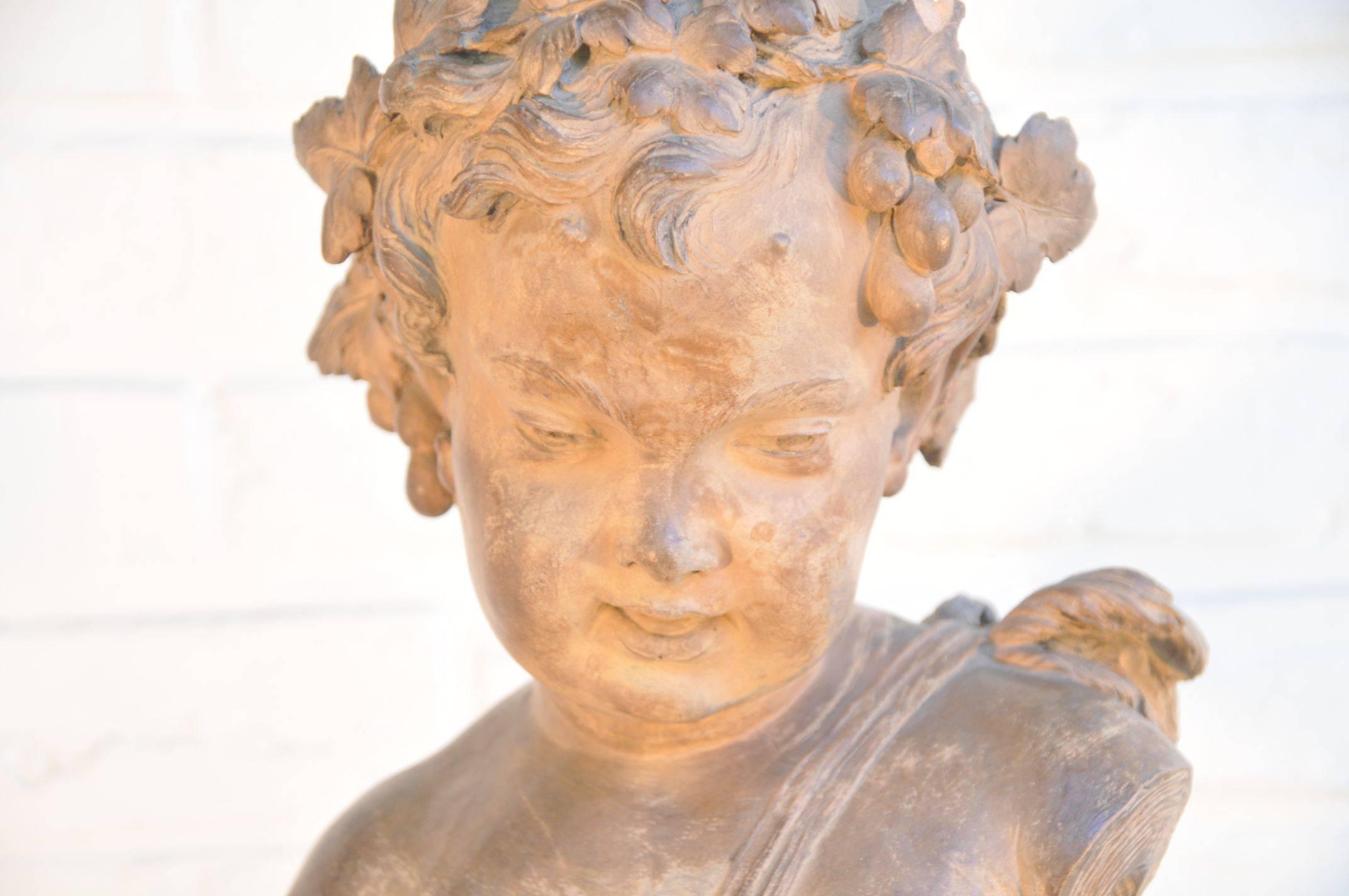 Molded Louis-Claude Vassé, Terracotta Bust of a Young Faun For Sale