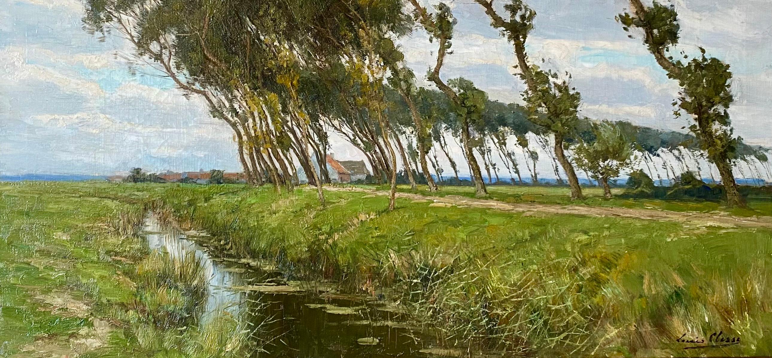 « Au-delà du chemin, Oudenburgr par Clesse Louis  (1889 - Bruxelles - 1961) - Marron Landscape Painting par Louis Clesse