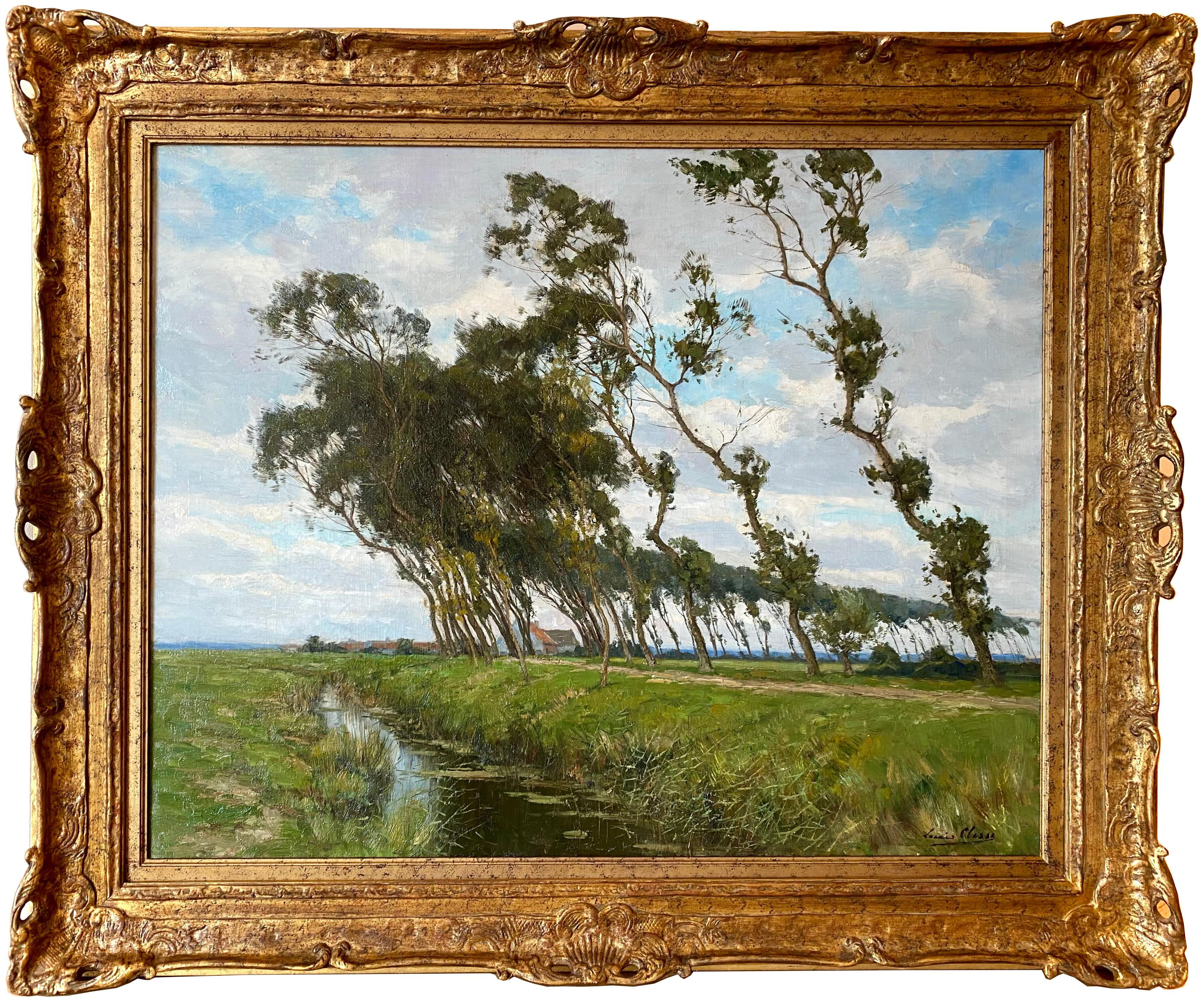 Landscape Painting Louis Clesse - « Au-delà du chemin, Oudenburgr par Clesse Louis  (1889 - Bruxelles - 1961)