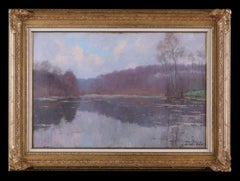 Antique Post-Impressionist River Landscape Painting