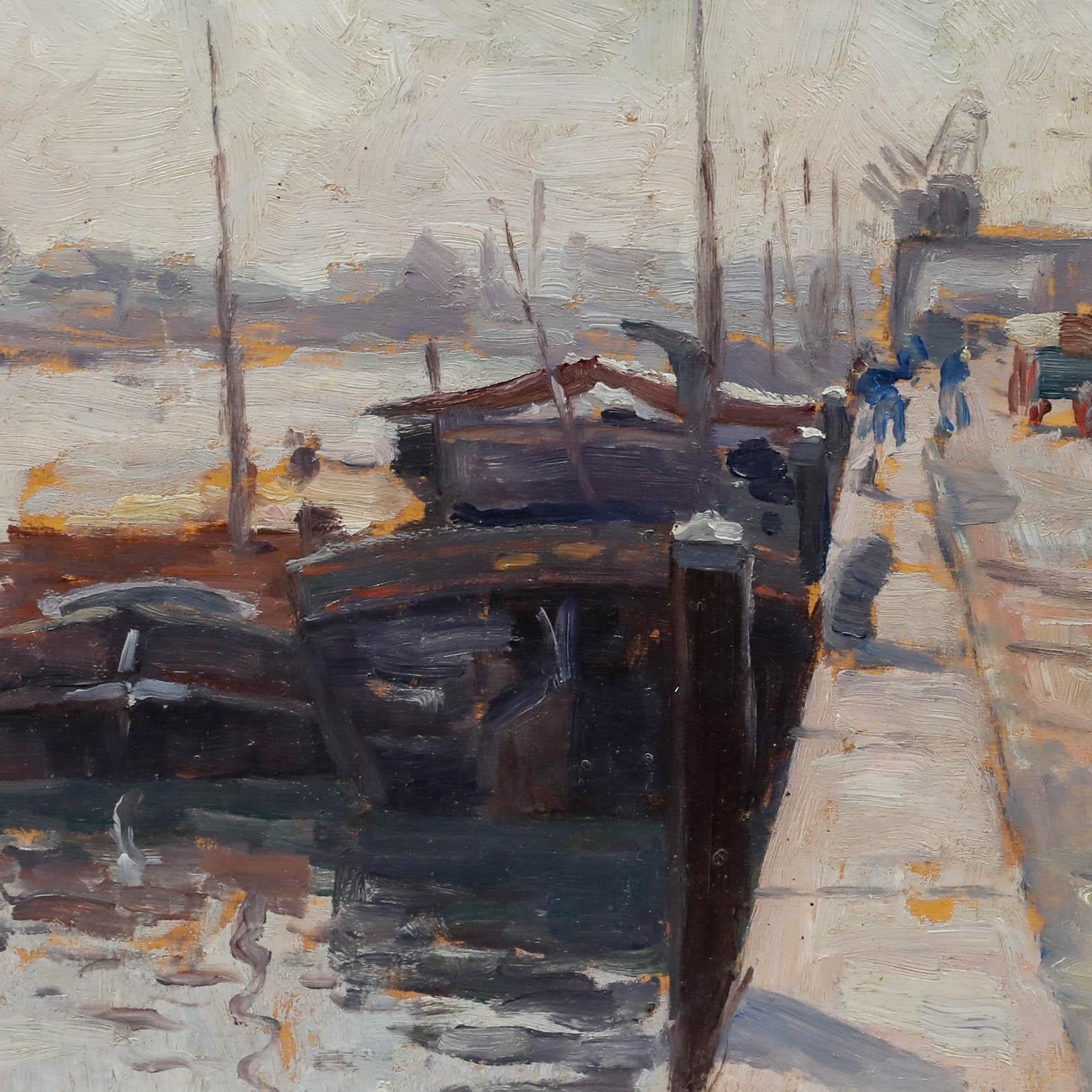 Louis Clesse (1889-1961) - Mid 20th Century Oil, Study of the Harbour For Sale 3
