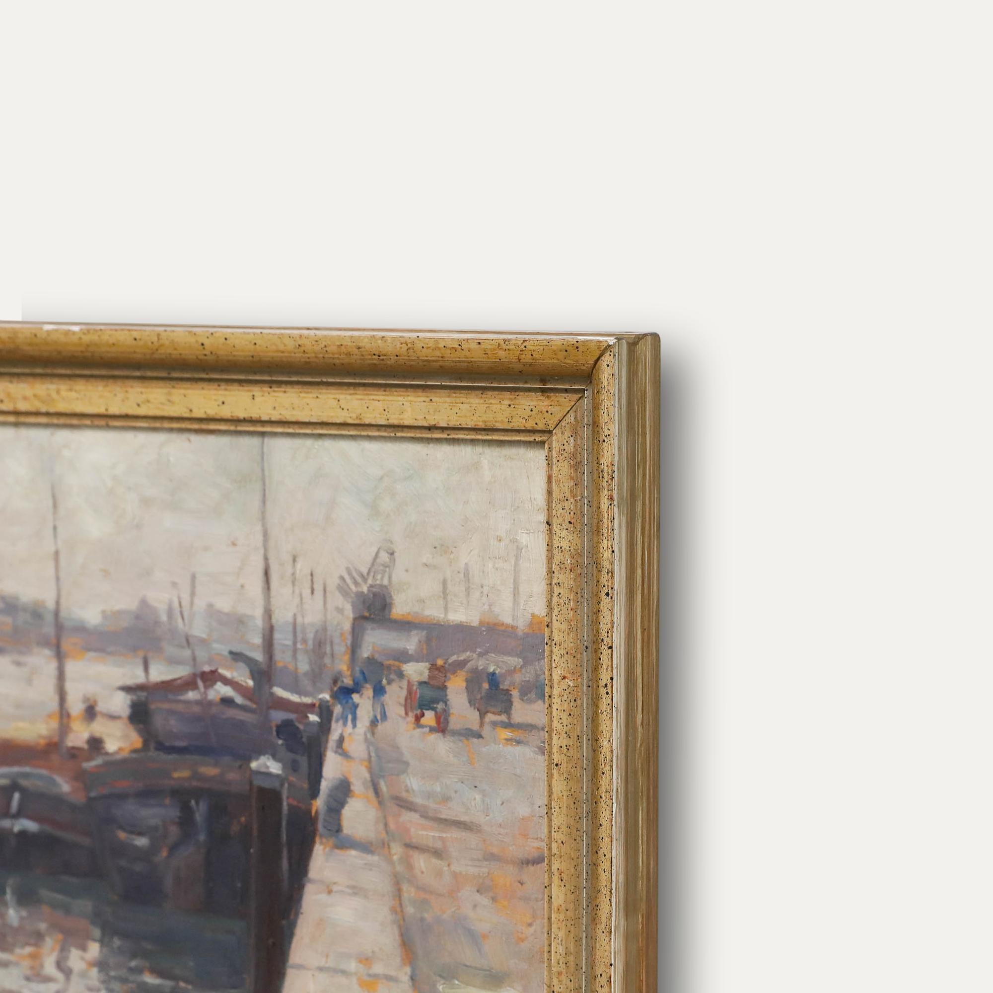 Louis Clesse (1889-1961) - Mid 20th Century Oil, Study of the Harbour For Sale 4