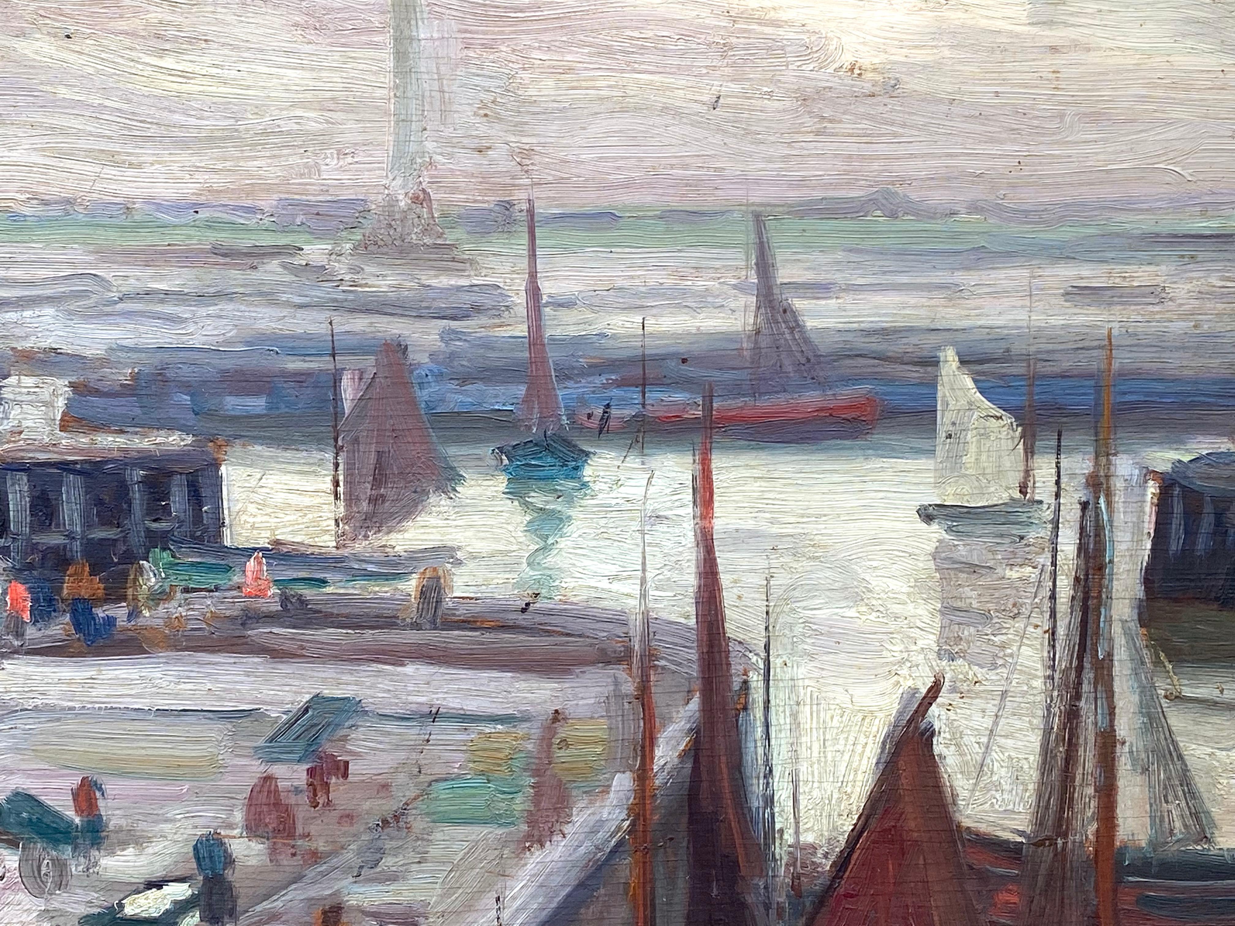 “Port of Ostend, Belgium” - Post-Impressionist Painting by Louis Clesse