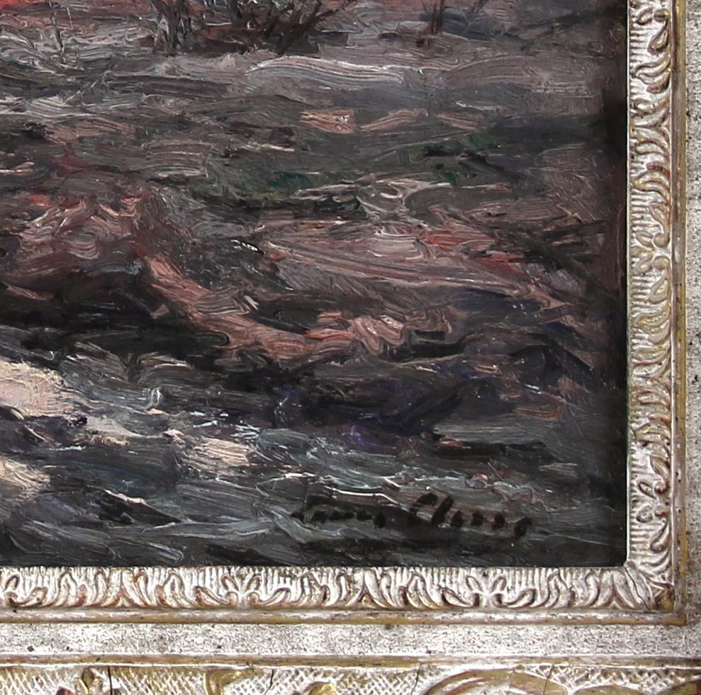 Paisaje invernal de bosque óleo sobre lienzo de Louis Clesse s. XX en venta 2