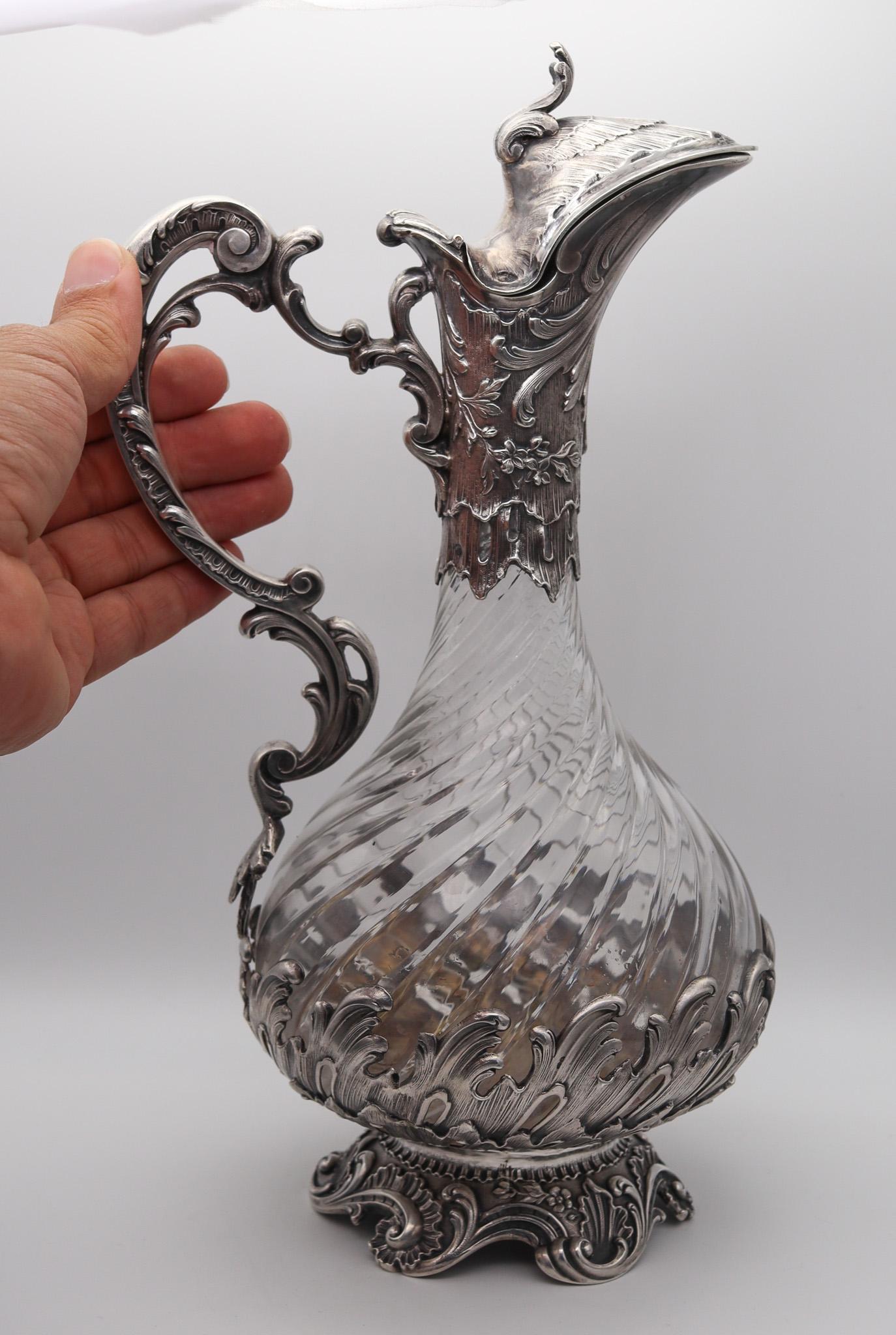 Louis Coignet 1895 Paris French Wine Crystal Ewer Pitcher In 950 Sterling Silver For Sale 5