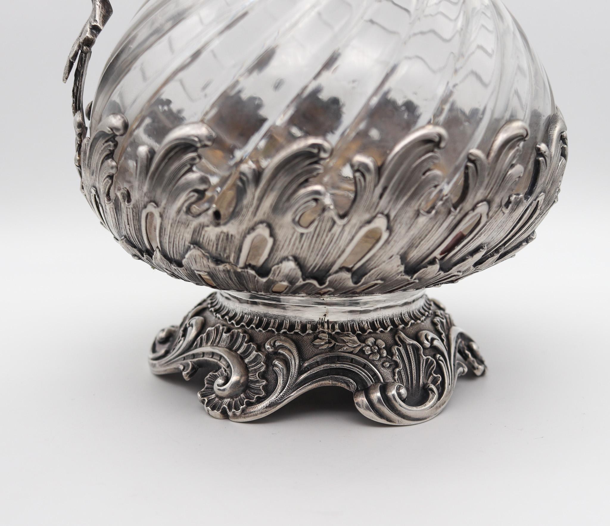Louis Coignet 1895 Jarra de cristal francesa para vino de París en plata de ley 950 Art Nouveau
