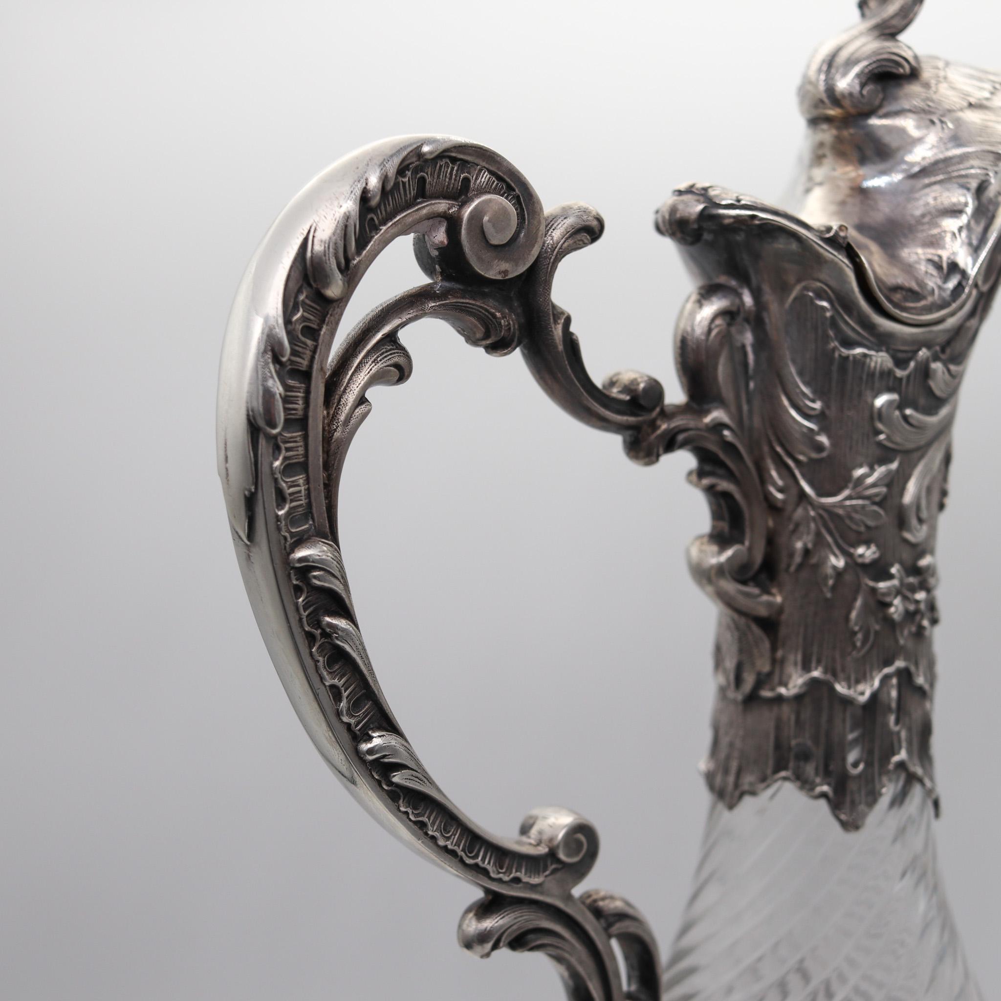 Louis Coignet 1895 Jarra de cristal francesa para vino de París en plata de ley 950 Francés