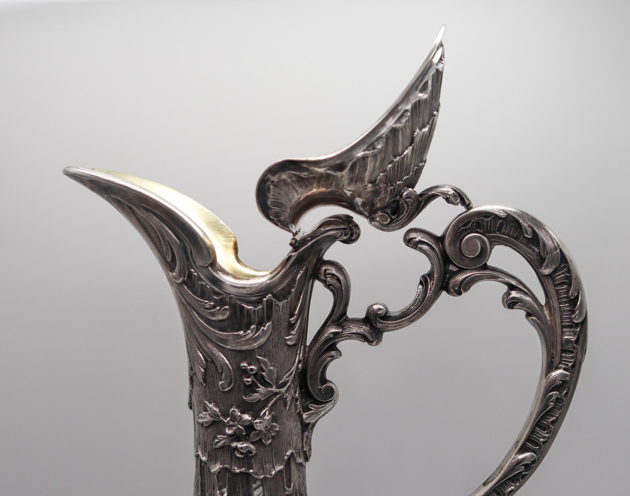 Louis Coignet 1895 Jarra de cristal francesa para vino de París en plata de ley 950 en Excelente Estado en Miami, FL