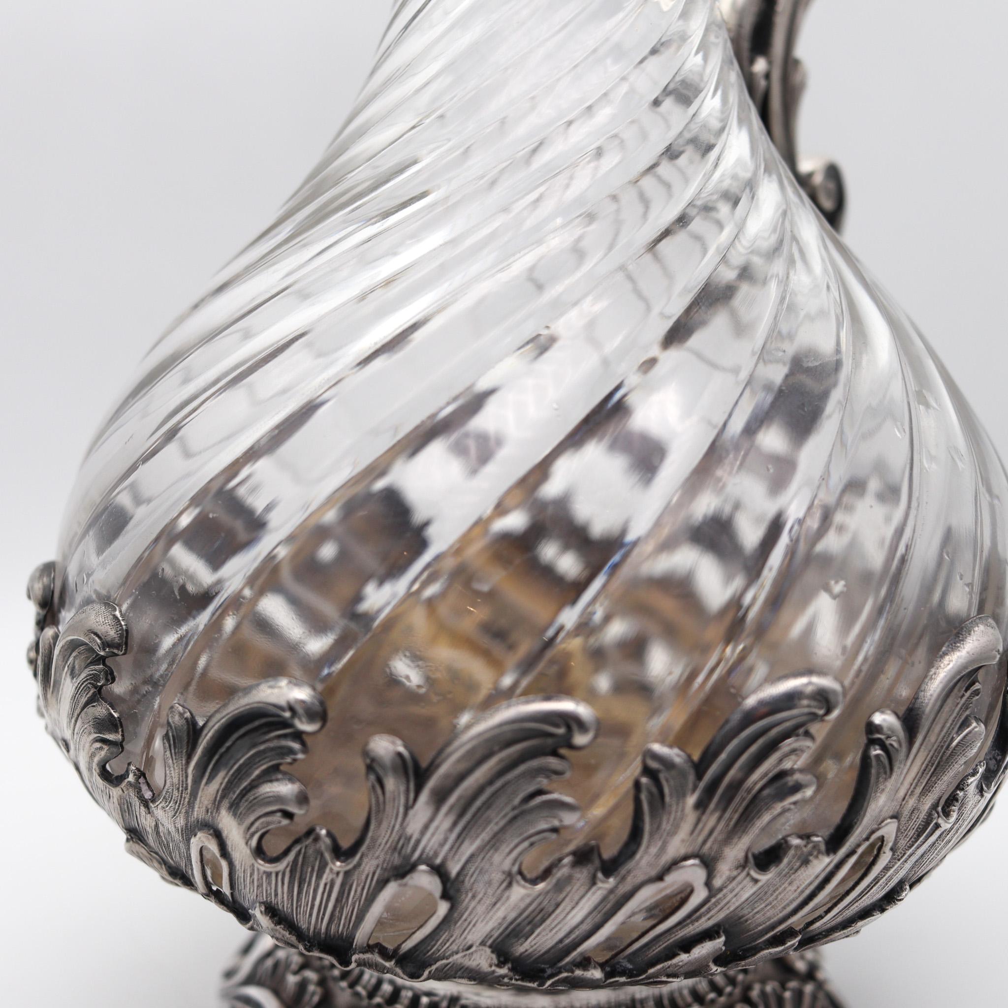 Louis Coignet 1895 Paris French Wine Crystal Ewer Pitcher In 950 Sterling Silver For Sale 2