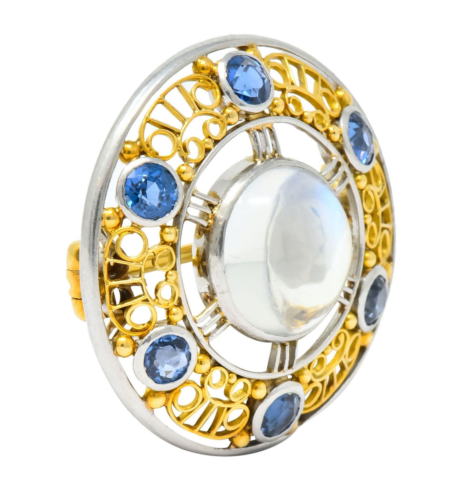 Louis Comfort Tiffany Art Nouveau Sapphire Moonstone Platinum 18