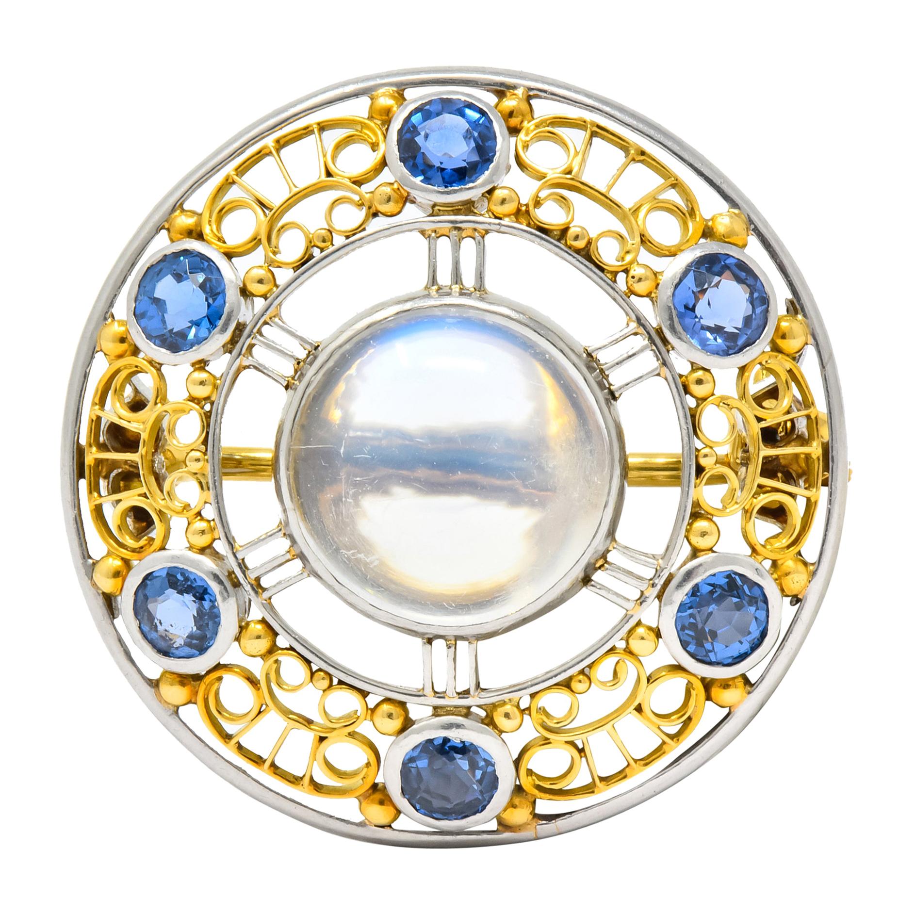 Louis Comfort Tiffany Art Nouveau Sapphire Moonstone Platinum 18