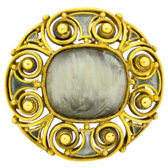 Louis Comfort Tiffany Arts & Crafts Plique-A-Jour Enamel 18 Karat Gold Brooch