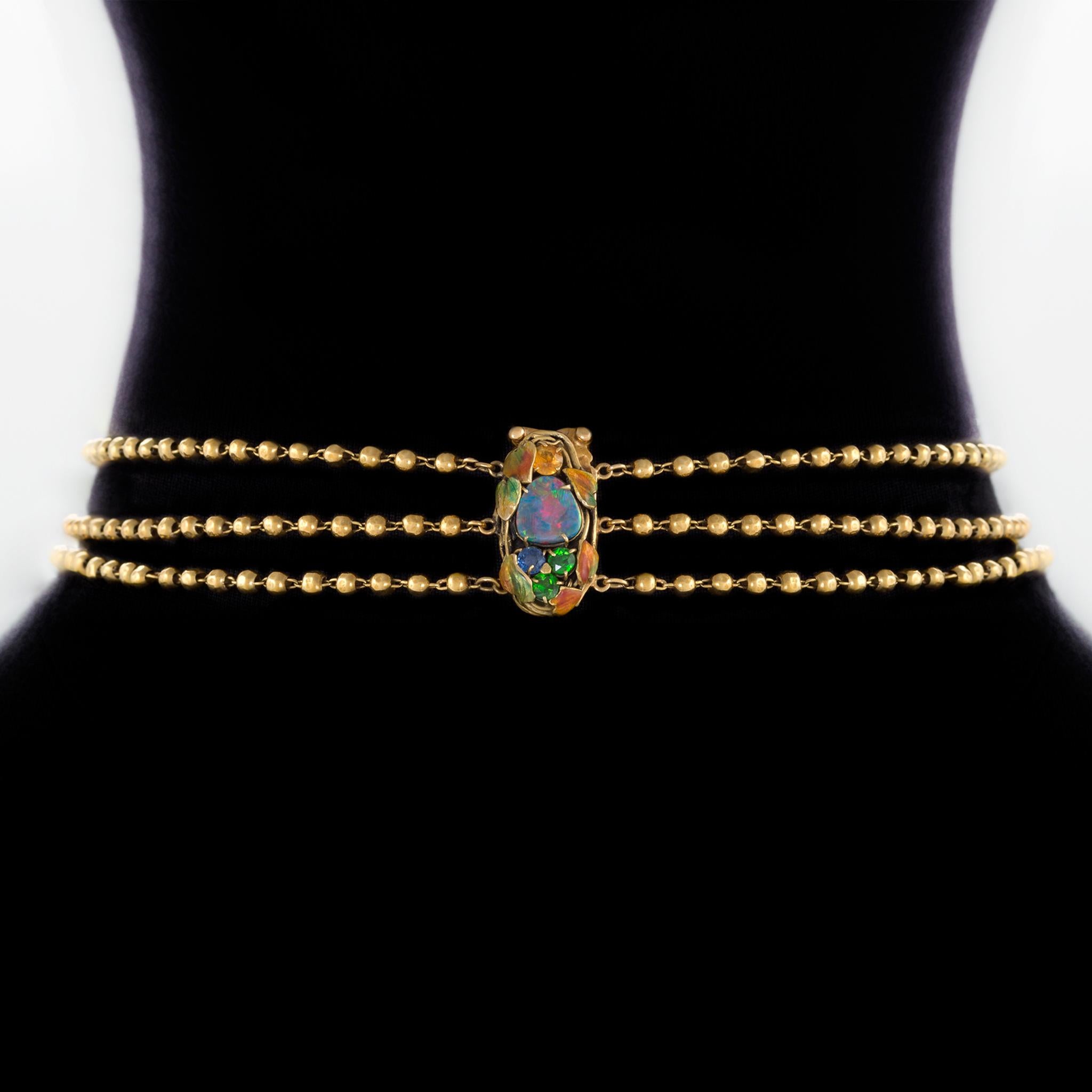 Art Nouveau Louis Comfort Tiffany Black Opal and Enamel Necklace and Bracelet Set