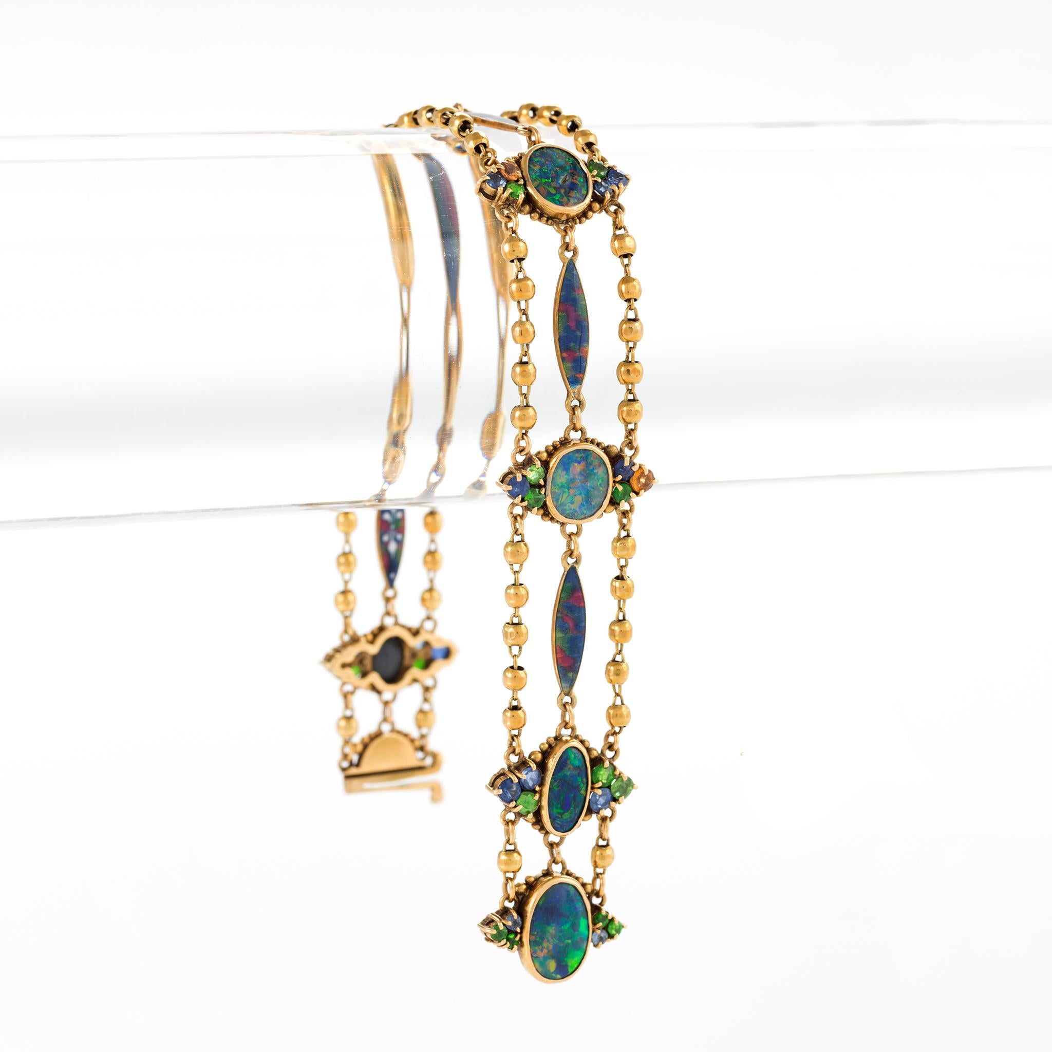 Oval Cut Louis Comfort Tiffany Black Opal and Enamel Necklace and Bracelet Set