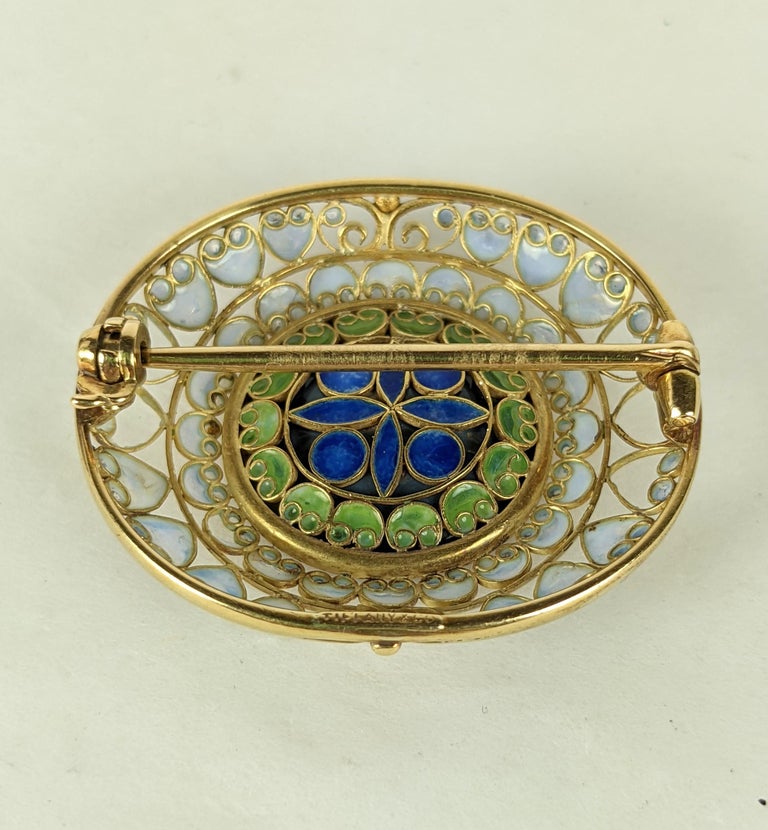 Louis Comfort Tiffany Black Opal and Plique a Jour Brooch In Good Condition For Sale In Riverdale, NY