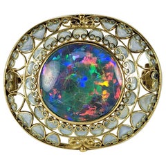 Louis Comfort Tiffany Schwarzer Opal und Plique a Jour Brosche