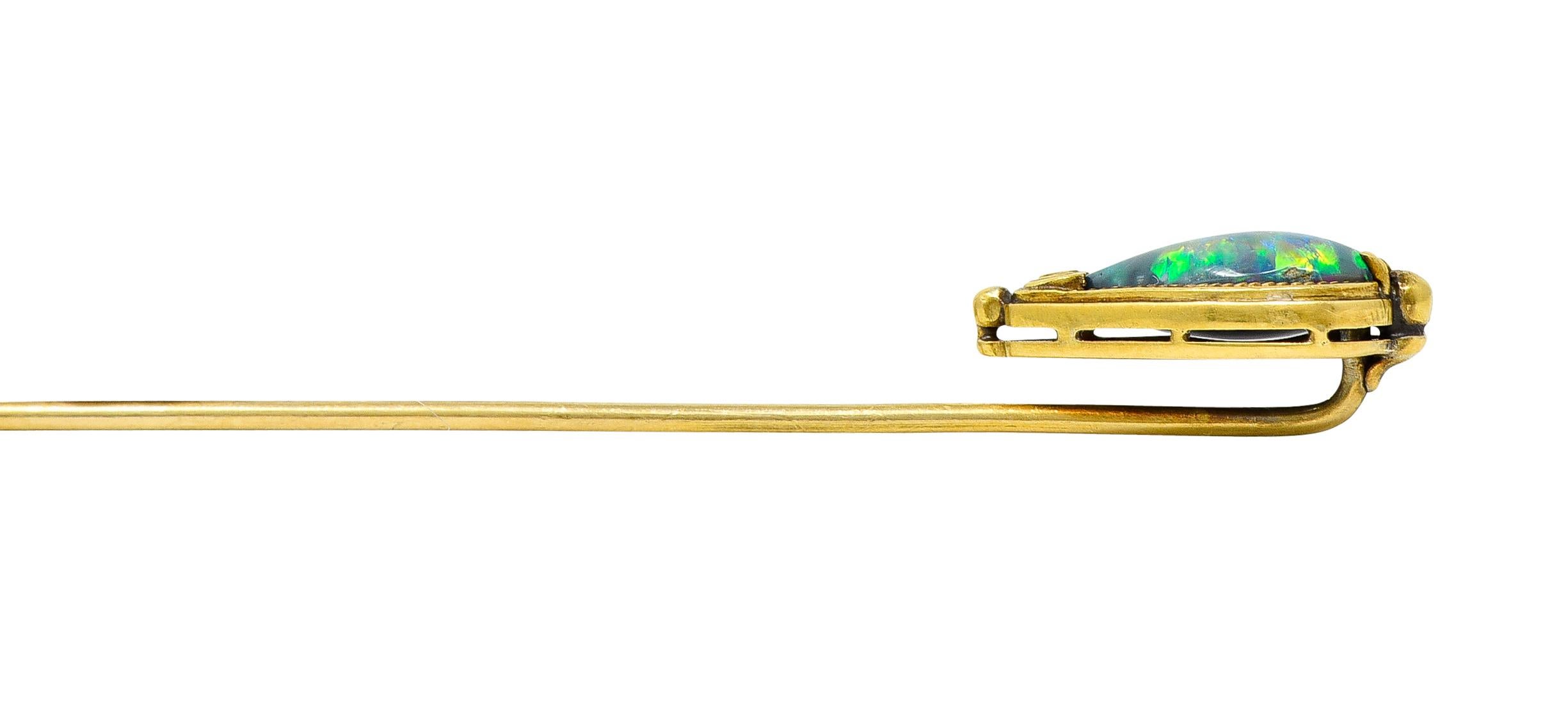 Louis Comfort Tiffany Black Opal Cabochon 18 Karat Gold Antique Stickpin For Sale 4