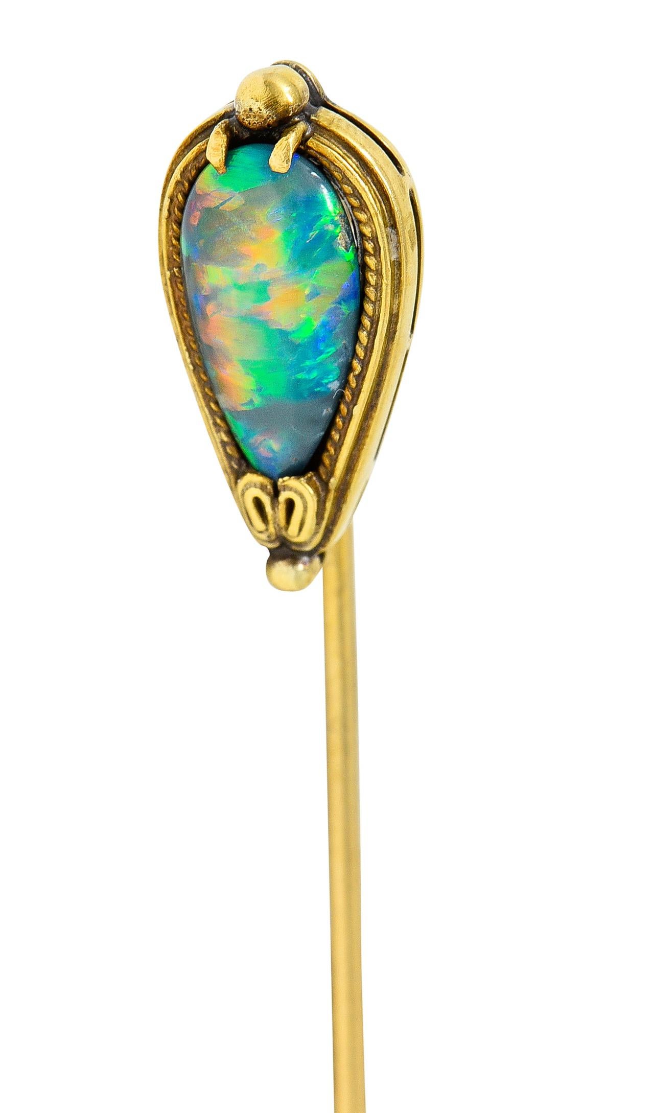 Épingle à cravate ancienne Louis Comfort Tiffany en or 18 carats avec opale noire cabochon en vente 6