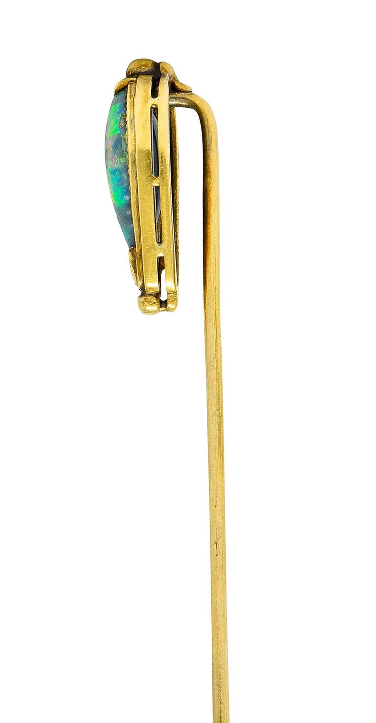 Victorian Louis Comfort Tiffany Black Opal Cabochon 18 Karat Gold Antique Stickpin For Sale