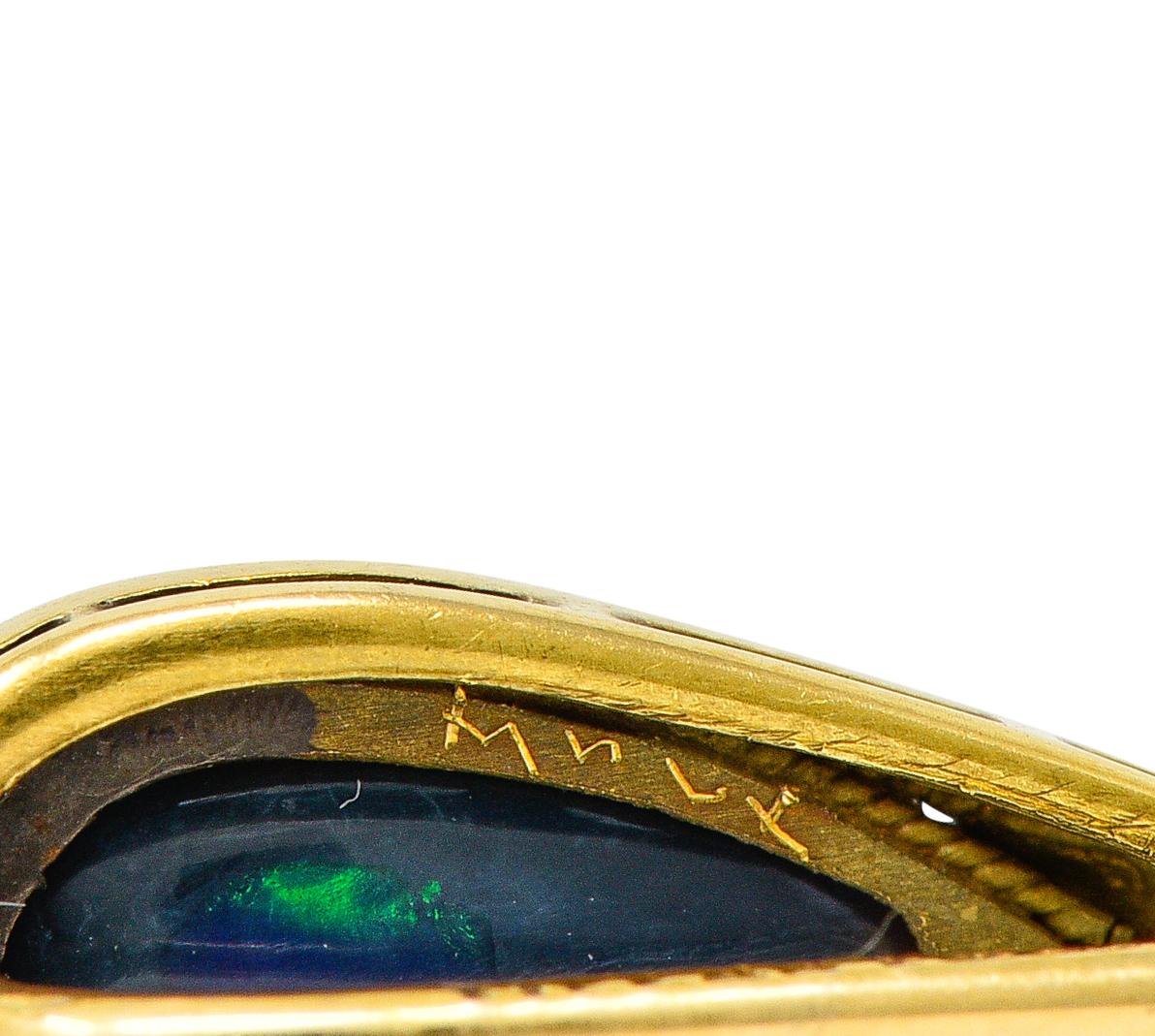Épingle à cravate ancienne Louis Comfort Tiffany en or 18 carats avec opale noire cabochon en vente 2