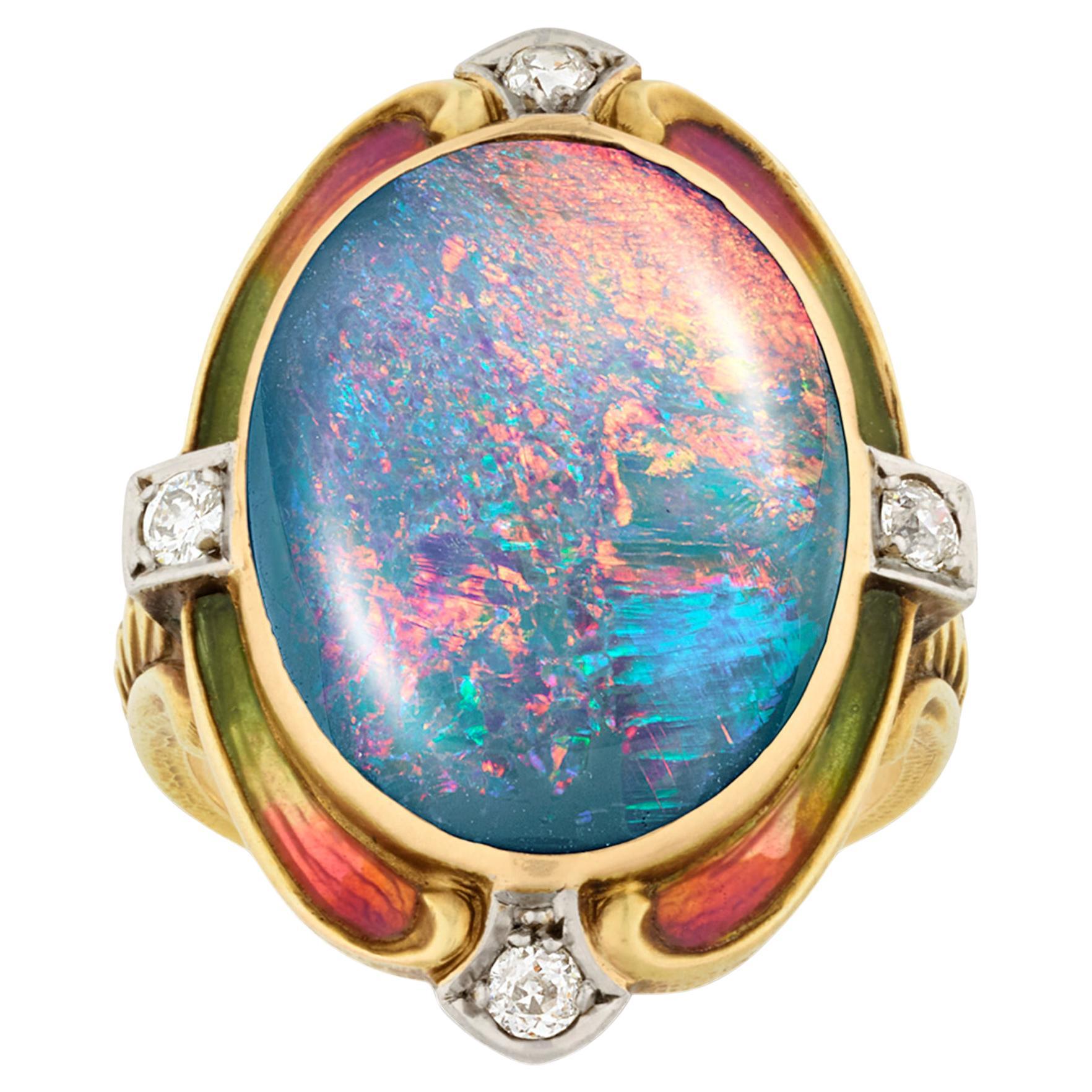 Louis Comfort Tiffany Black Opal Ring, 5.50 carats