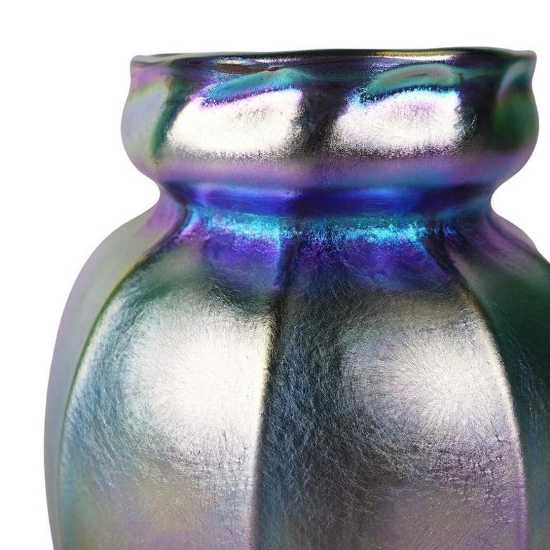 American Louis Comfort Tiffany Blue Favrile Art Glass Vase LCT Rare Platinum Blue 1904 For Sale