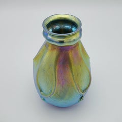 Louis Comfort Tiffany Blue Favrile Art Glass Vase LCT Rare Rainbow Colors 1919