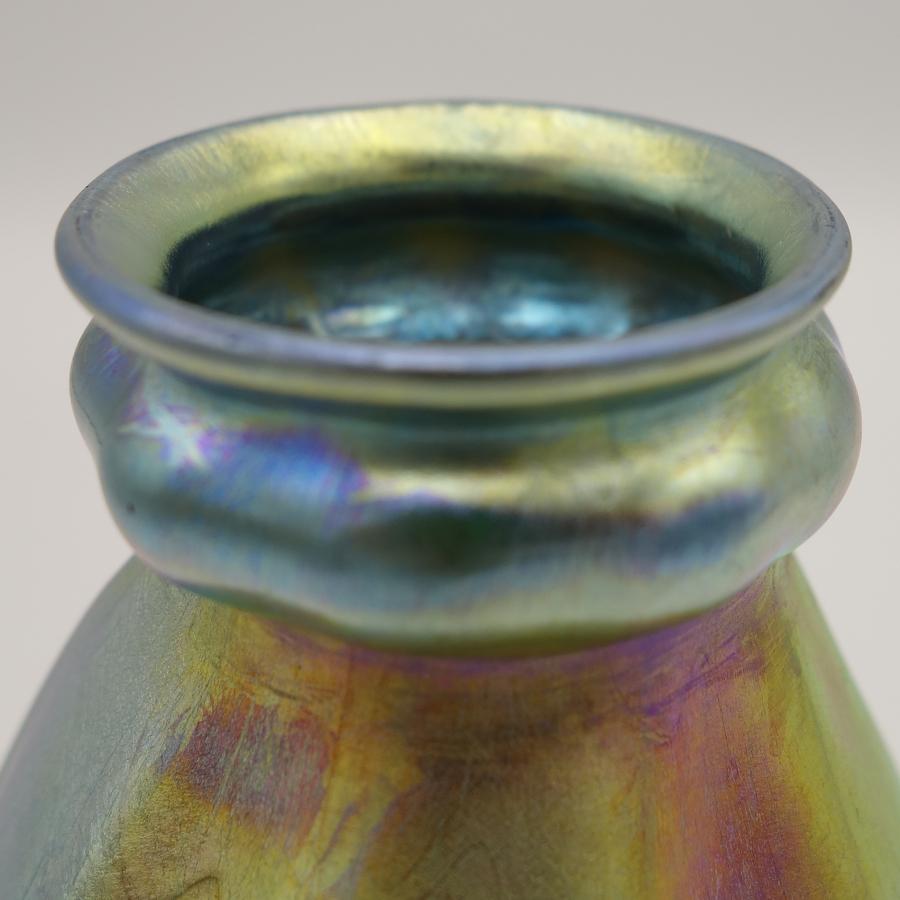 American Louis Comfort Tiffany Blue Favrile Art Glass Vase LCT Rare Rainbow Colors 1919